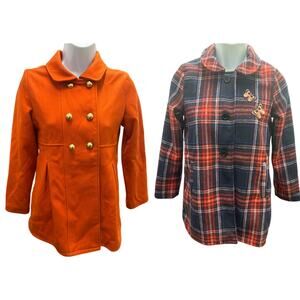 Lot Girls H&M Gymboree Coat M L 9/10 12 Winter Church Dress Coats Orange Plaid